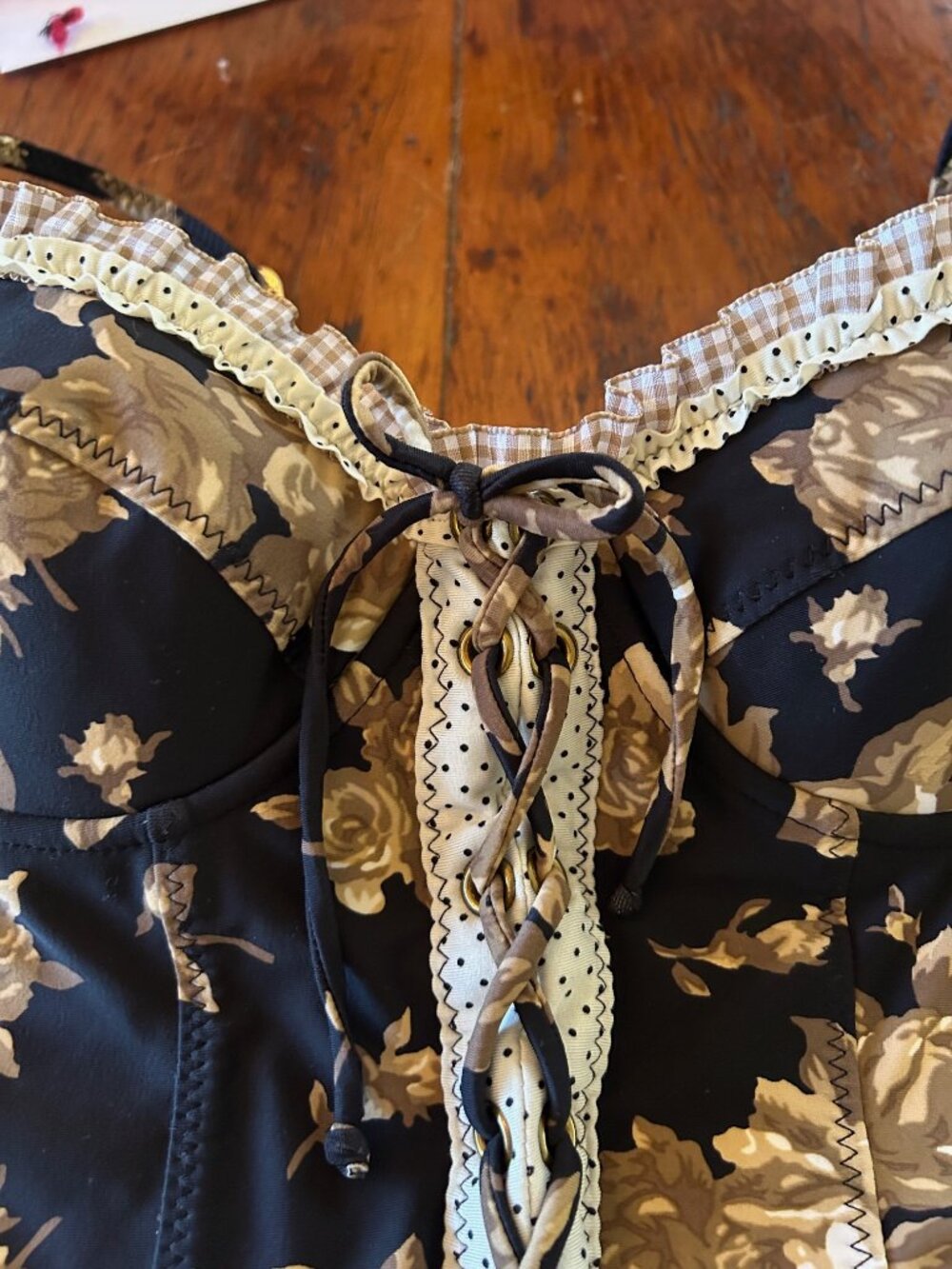 Vintage Betsey Johnson Golden Roses Corset with Bottoms Bikini Set - Picture 7 of 15